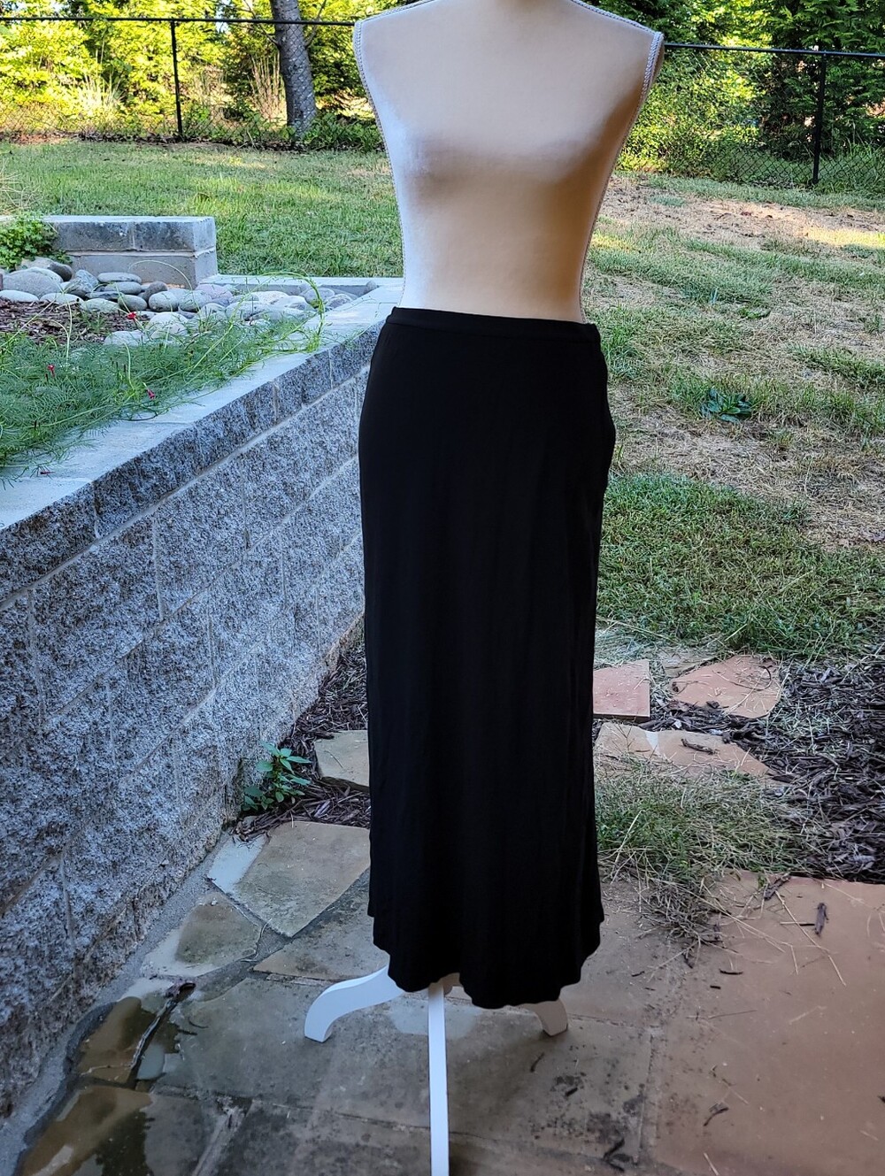Kate Hill Women Black Maxi Skirt Size 8 Rayon Blend Solid Minimalist witchy
